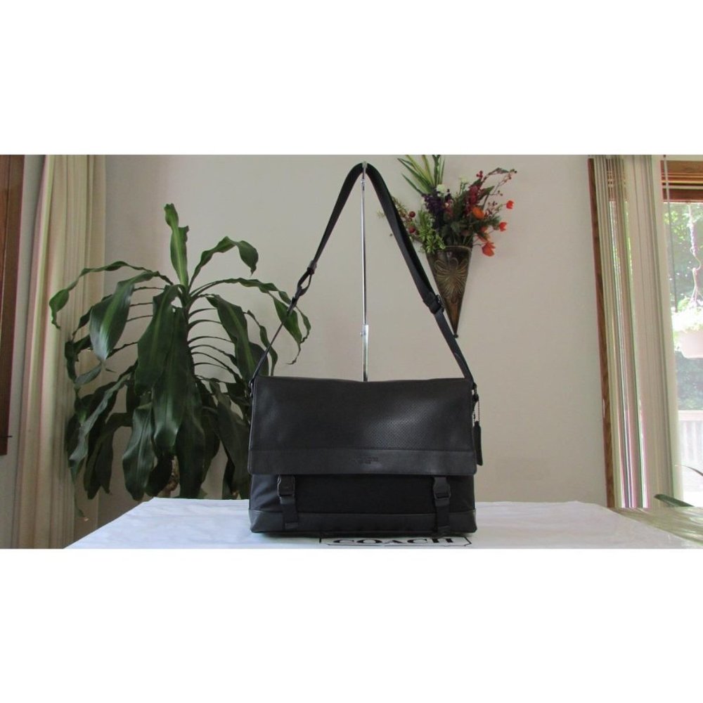 NWT Coach Leather & Nylon Sport Messenger Perforated Crossbody F71969 Black